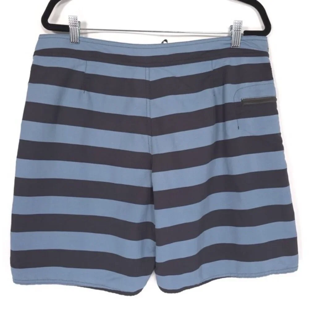 Patagonia Board Shorts 36 Swim Trunks Men's Blue Navy Stripe Zip Pocket‎ Unlined